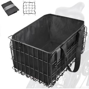 Zacro Bike Basket Rear, Folding Metal Bicycle Basket, Large Quick Release Design Rear Bike Basket, Ebike Basket for Adult Women/Men Carrying Dogs, Pets, Fruit & Grocery