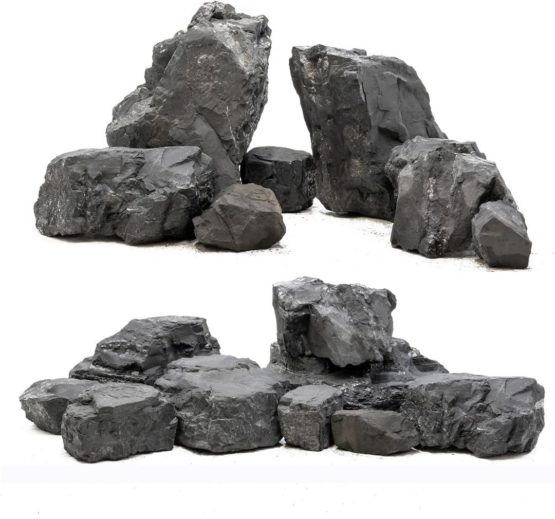Unocho Aquarium Rocks 10lb Fish Tank Stones Black Rocks for Aquarium Aquascaping Fish Tank Decoration Reptile Basking Platforms Paludarium Bonsai Vivariums (3"-7"-7pcs)