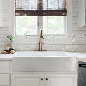Sinkology Parker 34 Inch White Fireclay Quick-Fit Drop-In Kitchen Sink (Crisp White 1 Hole, 34 Inch Single Bowl)