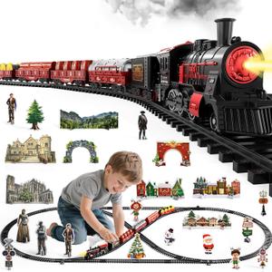 NIPLOOOW Train Set for Toddlers 3-5, Electric Alloy Train Toy with Realistic Sound, Lights and Smoke for Under Christmas Tree,Toddler Model Trains for 3 4 5 6 7 8 Years Old Kids Toys Gifts