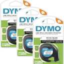 DYMO LT Plastic Labels for LetraTag Label Makers Black Print on White Labels 1/2" x 13-Foot Rolls 3 Count