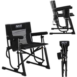 Go-Flow Compact Rocking Camping Chair,Durable Armrests,Drink Holder & Comfortable Backrest,Portable Travel Seat for Camping, Fishing, Lawn, Beach, Patio,400LBS Capacity, Black