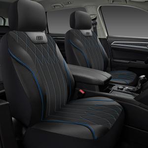 Skechers Seat Covers Memory Foam-Piping Leather Car Seat Covers,Ultimate Comfort & Support Front Seat Covers Airbag Compatible, Automotive Universal Fit Most for SUVs, Vans, Sedans, Cars, Trucks.Blue