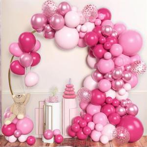 PartyWoo Hot Pink Balloon Arch Kit 152pcs Different Sizes of 18 12 10 5 Inch Baby Light Pastel Pale Metallic Pink Magenta Fuchsia Mauve Confetti Balloons for Baby Shower Birthday Party Decorations