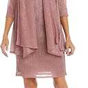R&M Richards Womens 2PC Metallic Dress with Jacket 22W