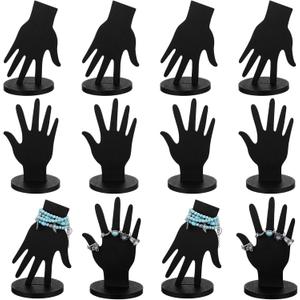 Weysat 12 Pcs Wooden Hand Form Bracelet Jewelry Display Stand Holder Aesthetic Mannequin Fingers Jewelry Organizer for Bracelet Ring(Black)