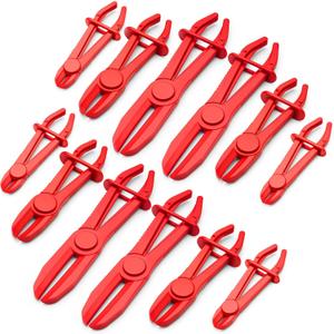 12 Pcs Hose Pinch-off Pliers, Red Nylon, Fuel Line Clamp Tool for Automotive Brake, Radiator and Coolant Hoses, Heat-resistant & Nonconductive, 3 Sizes