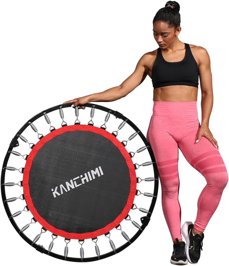 Kanchimi 550 LBS Foldable Mini Trampoline, 40" Fitness Trampoline Without armrests/U Shape Adjustable Foam Handle, Stable&Quiet Exercise Rebounder for Adults Indoor/Outdoor Workout (Black)