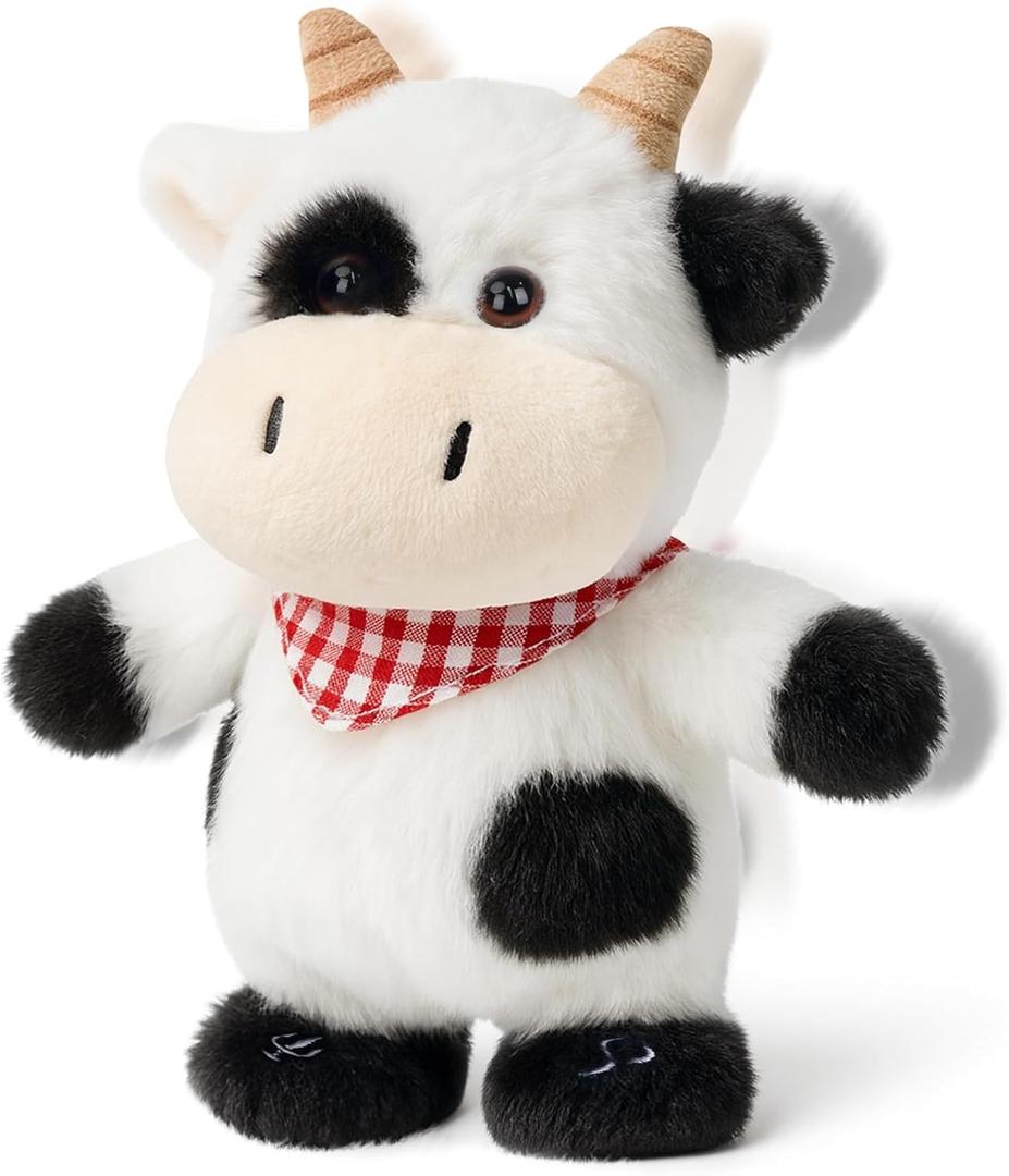 Hopearl Talking Singing Cow with Red Bib Repeats What You Say Walking Dairy Cattle Electric Interactive Animated Toy Speaking Plush Buddy Gifts for Toddlers, 9''