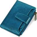 Small Wallet Women RFID Blocking Soft Leather Bifold Compact Card Holder Wallet for Women with Zipper Coin Pocket 4 ID Window (Peacock Blue)