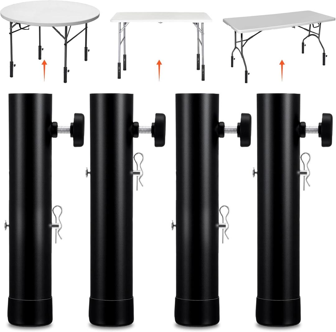 4-Pack Heavy-Duty Steel Table Leg Extenders  Adjustable Height Risers (3.6in/5.2in) for Folding Tables, Rust-Proof & Anti-Slip