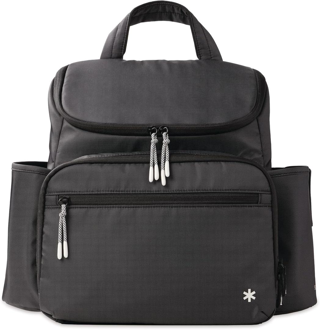 Skip Hop Diaper Bag Backpack with Portable Changing Pad Adjustable Pocket for 30 oz Tumblers 9 Total Pockets Insulated Packing Cubes Luggage Sleeve & Stroller Straps Fits a 14” Laptop Forma Next Black, One Size