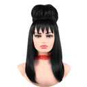 5 x Women Short Long Wig and Styled Bun with Red Lace Necklace for Beetle Lydia Deeta Cosplay Halloween Party Wear (Long)