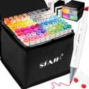 SFAIH Alcohol Markers Fine & Chisel - Ideal Gift & Stocking Stuffers - 81 Colors Dual Tip - Coloring Illustration Marker for Teens, Beginners Artist [Greeting Card, Leather Storage Box]