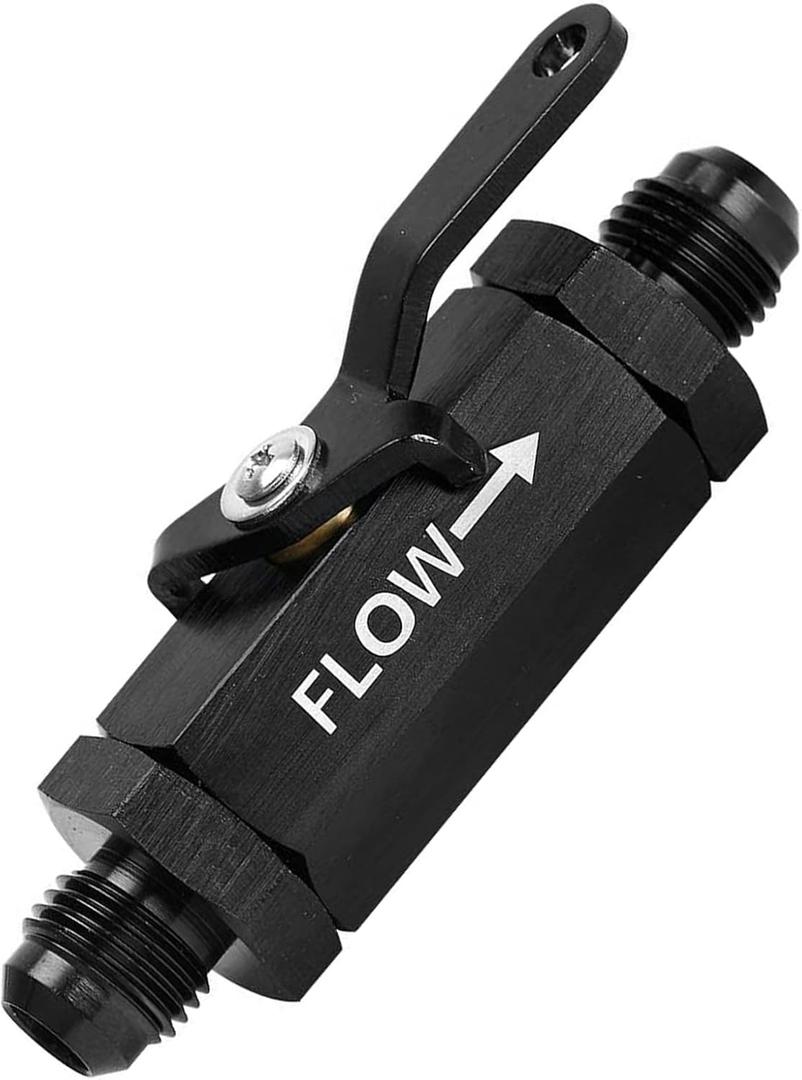 6AN Aluminum Inline Fuel Shut Off Valve, 6AN to 6AN Male Flare Fitting, 3/8 Flow Control Cut Off Valves Thread Male Flare Fitting w/Cable Lever 6 Anodized Black