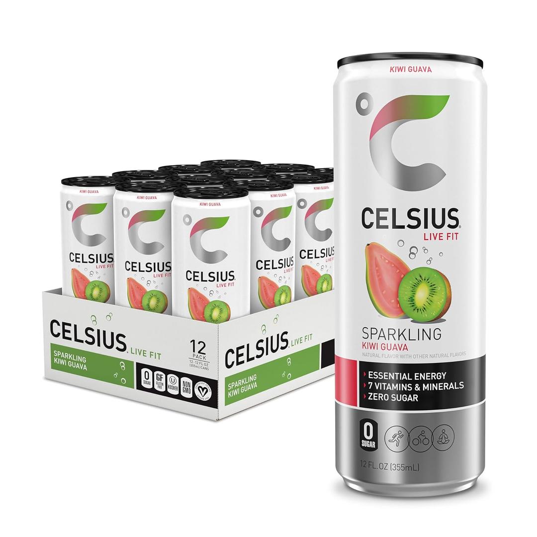CELSIUS Sparkling Kiwi Guava, Sugar Free Energy Drink, 12 Fl Oz (Pack of 12), BBD: 01/2027