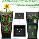 Metal Planter 2 Pack, 15L x 15W x 30H, Heavy Duty Tall Planters for Outdoor Plants, Black Planters with Removable Insert Shelf, Large Planters with Drainage Holes for Porch, Patio, Black