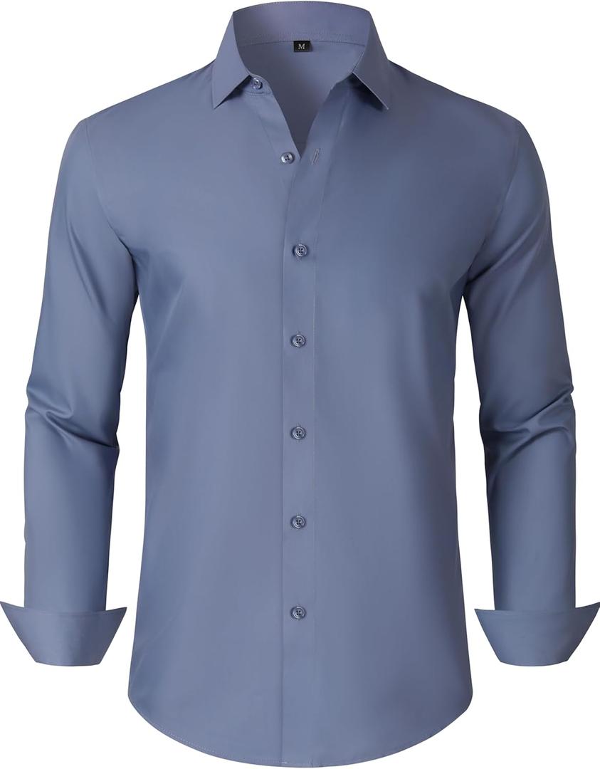 Mens Grade 3.5 Wrinkle-Resistant Dress Shirts Men's Long Sleeve Button Down Work Shirt for Men S