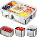 Snackle Box ContainerSnackle Box with 6 Compartment Stainless Steel Containers,Dishwasher Safety Snack Tray with Lid and Handle,Large divided serving tray for Travel, Picnic, Beach, Pool and Parties