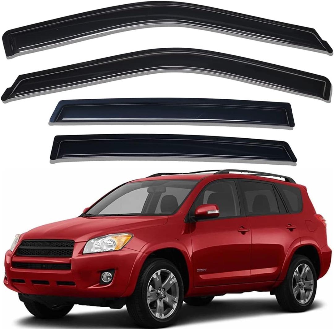 Lightronic Extra Durable Outside-Mount Auto Vent Window Visor, Fits 2006-2012 Toyota Rav4, UV Protection Rain Guard, Original Wind Deflector, No-Drill Easy Install, Dark Smoke, 4-Pcs