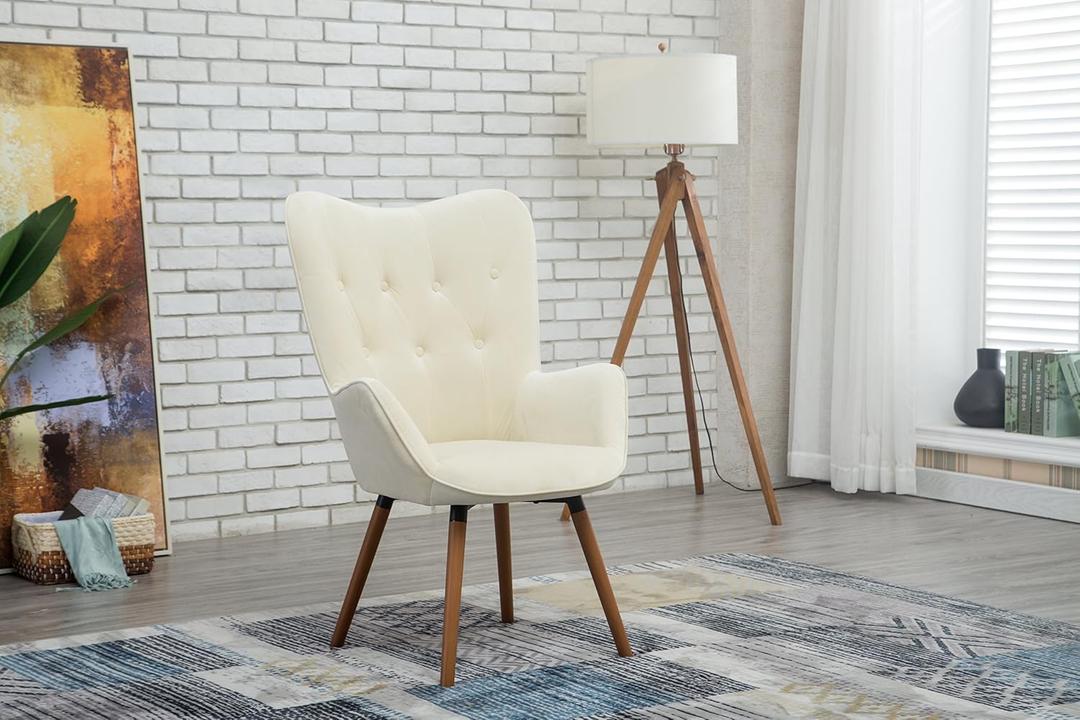 Roundhill Furniture Doarnin Silky Velvet Tufted Button Accent Chair, White