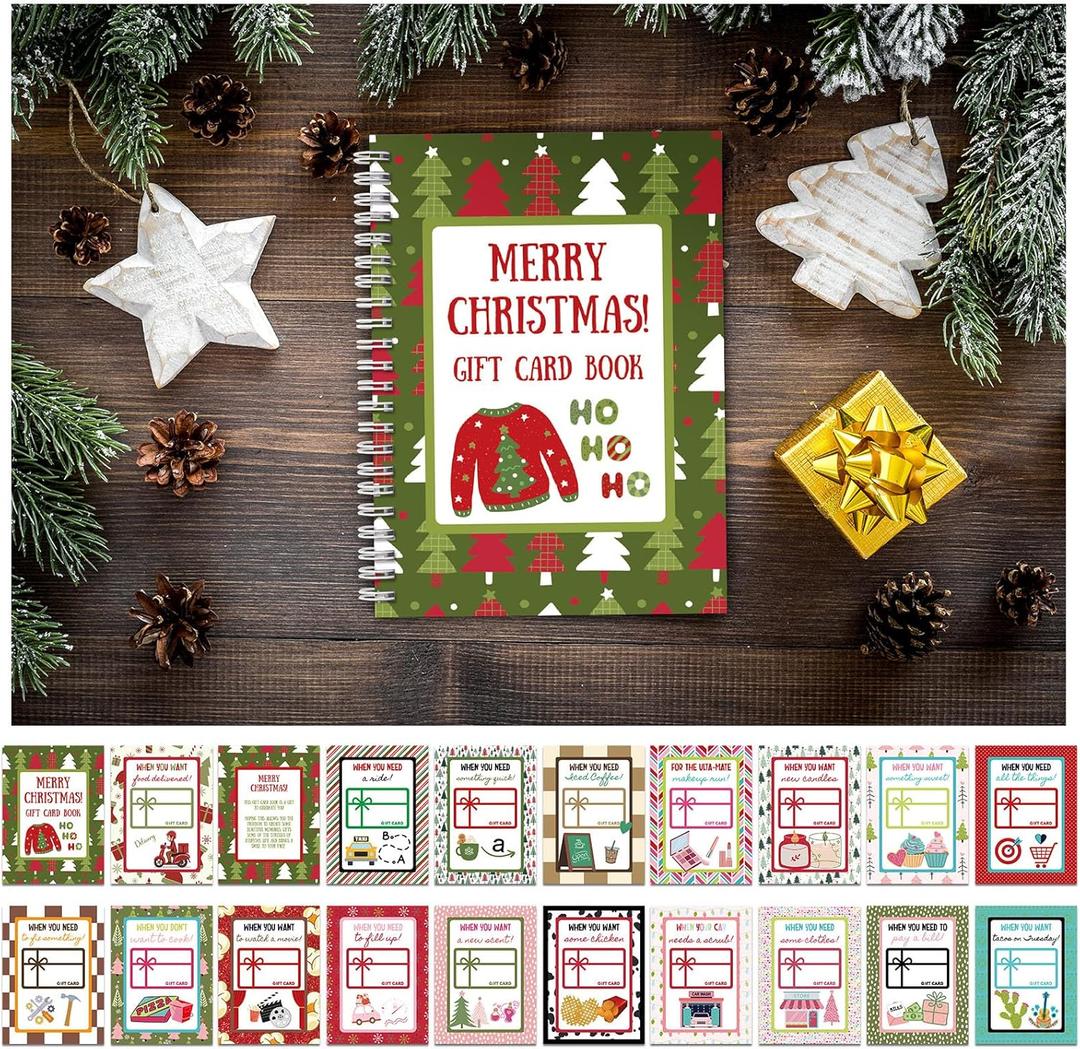 Christmas Gift Card Book 7 x 5 Inch Merry Christmas Booklet Organizer Greeting Card Album Keeper Personalized Gift for Merry Xmas Party Supplies(1 Pcs,Retro)