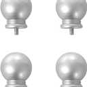 Finials For Curtain Rods, 4 Pcs Plastic Curtain Rod Finials for 5/8 Inch Dia Rod,Drapery Rod Finials of Ball Shape,M5 Thread Dia(Silver) (03-Silver)