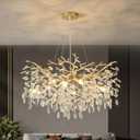 32" 10-Light Modern Crystal Chandelier Round Gold Tree Branch Chandeliers | K9 Crystal Leaf Chandelier, Large Living Room Light Fixture, Bathroom Dining Room Foyer Kitchen, Easy to install