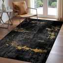 Washable Area Rugs 3'x5' Non-Slip Modern Abstract Soft for Living Room Entryway Bedroom Nursery, Print Pattern, Dark Black Gold