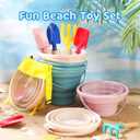 MiniInflat 18 Pcs Foldable Sand Buckets and Shovels and Mesh Bags for Kids Beach Tools Sand Toys Metal Garden Tools for Camping Gear, Travelling, Fishing Water Pail, Morandi Colors