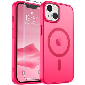 SUPFINE Magnetic for iPhone 14 Case & iPhone 13 Case (Compatible with MagSafe) (Military Grade Drop Protection) Slim Translucent Matte Shockproof Phone Cover,Hot Pink