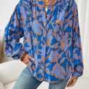 Astylish Womens 2026 Boho Floral Loose Spring Summer Tops Lantern Sleeve Flowy Blouses V Neck Button Down Shirts (M)