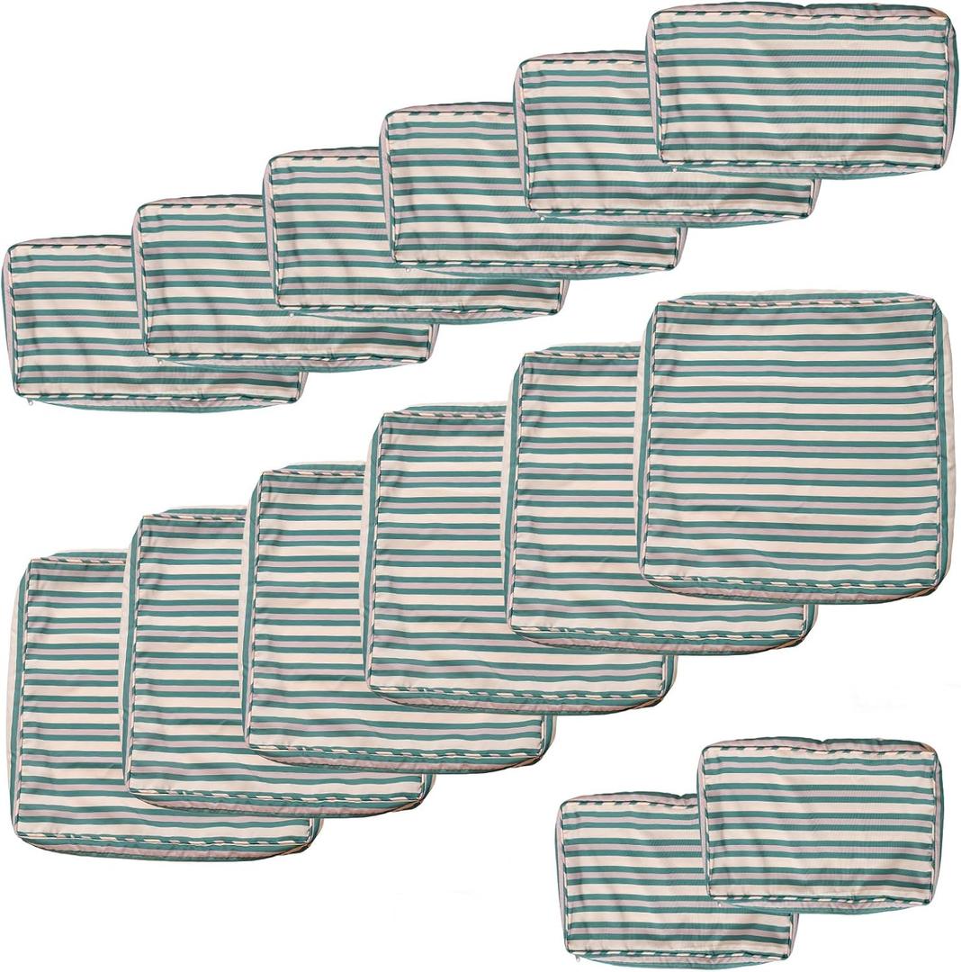 14Pcs Patio Cushion Covers Replacement Outdoor Cushion Cover with Zippers Waterproof Furniture Covers for 6-Seater Patio Furniture Sofa Couch Slipcovers Couch 3 Sizes Covers Only