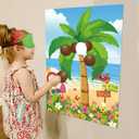 Hxezoc Hawaiian Luau Party Game for Kids Pin The Coconut on The Palm Tree with 30 Pcs Coconut Stickers, Large Summer Tropical Palm Tree Poster for Hawaiian Birthday Party Supplies, 29 x 19 inches