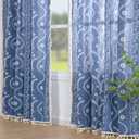 Schweek Blue Boho Curtains for Living Room, Western Rustic Floral Curtains 84 Inches Length, Semi Sheer Navy Blue Vintage Farmhouse Printed Patterned Curtain Drapes (52"W x 84"L (Pack of 2), Denim)