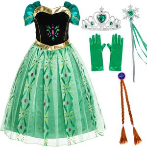 Party Chili Princess Costumes for Girls | ideal for Halloween, Birthday Party Dress Up, Christmas, Pretend Play, With Wig Crown Mace Gloves, 5-6 Years