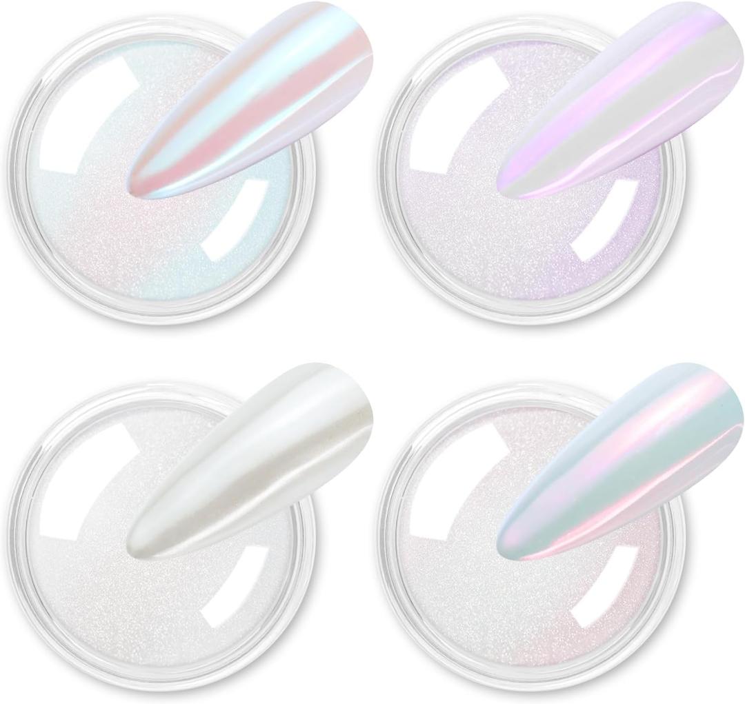 Allstarry Chrome Nail Powder 4 Colors Iridescent Aurora Powder Metallic Mirror Effect Pigment Pearlescent Mermaid Glitter Unicorn Glitter for Nail Art Manicure Decoration Home DIY Salon - Ice Series