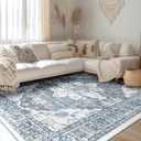 BESTSWEETIE 9x12 Area Rug Washable Rugs for Living Room, No Pile Boho Carpet for Entryway Bedroom Dinning Room, Vintage Carpet Print Distressed Non-Slip, 9 x 12 ft, Blue Grey White