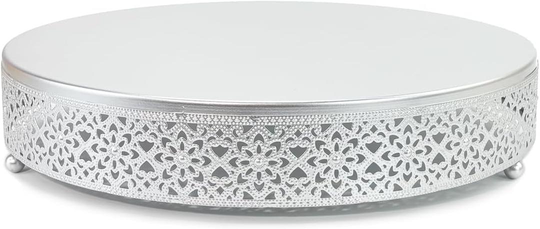 Cake Stand, Metal Round Cupcake Dessert Stand Cake Display Holder Cookies Fruit Serving Tray Decor for Wedding Party Birthday Baby Showers Anniversary (14in, Matte Silver)
