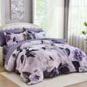 Mybedsoul King Size Comforter Set 7 Pieces, Bed in a Bag Soft Microfiber Bedding, Luxury Purple Floral Elegant Design, All Seasons Comforter Bed Set with Sheets, Pillowcases & Shams