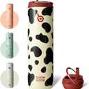 BOTTLE BOTTLE Insulated Water Bottle 24oz with Straw Lid and Handle for Sports Travel Gym Stainless Steel Water Bottles Double-Wall Vacuum Metal Leak Proof BPA-Free (Cow)
