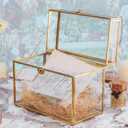 NCYP Small 9.8 x 5.6 x 7.7 Inch Wedding Glass Cards Box with Slot - Gold Envelope Card Holder for Birthday Party Reception, Home Indoor Decor - Slot Length 7.1 Inches (No Lock)