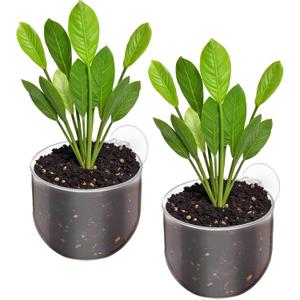 2 Pcs Aquarium Plant Holder Aquascape Decoration with Suction Cups Clear Fish Tank Plant Pot Aquatic Plants Cup for Fish Tank