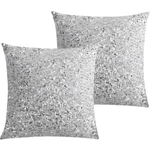 LIGICKY Set of 2 Silver White Glitzy Sequin Throw Pillow Covers Sparkling Decorative Gilter Metallic Square Cushion Cover Glam Pillow Cases for Sofa Couch Bedroom Home Party Decor (16 x 16 Inches)