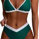SUUKSESS Women Triangle High Cut Bikini Sets Sexy High Waisted 2 Piece Swimsuit (Medium, 57 Green White)