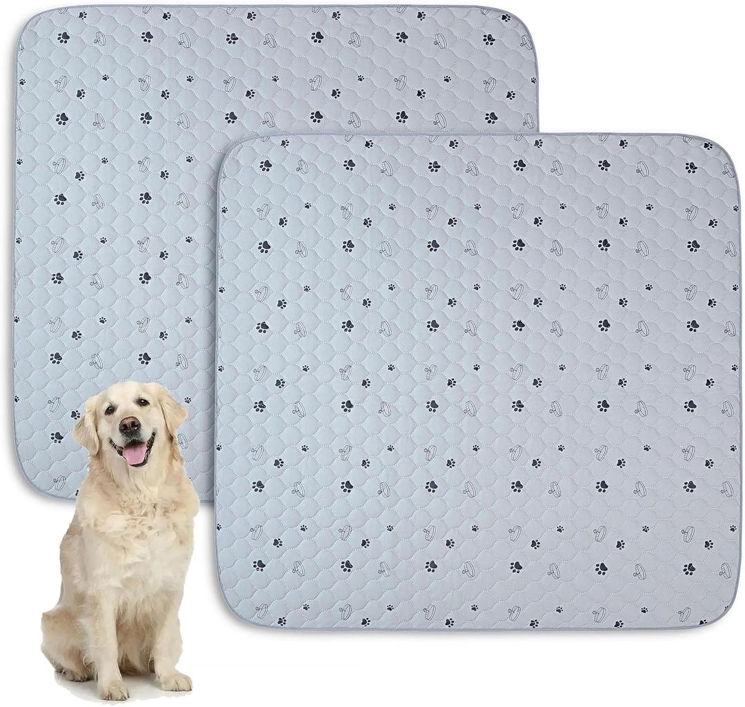 2 Pack 48"x48" Ultra-Absorbent Washable Puppy Pads with Non-Slip Grip and Cute Print, Leak-Proof Dog Pee Pad for Training, Whelping, Housebreaking, Incontinence, Playpen