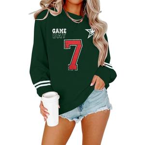 Game Day Sweatshirt Women Football Sweatshirts Funday Sunday Fall Pullover Football Fan Number Graphic Casual Tops (Green, M)