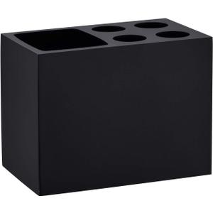 Resin Matte Black Toothbrush Holder - 5 Slots Bathroom Storage Stand Organizer for Toothbrushes, Make-up Brushes & More​