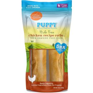 Canine Naturals Puppy Chicken and Rice Chew - Rawhide Free Puppy Treats - Made with USA Chicken - All-Natural & Easily Digestible - 2 Pack of 7-Inch Rolls for Puppies