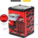 ATM Piggy Bank for Boys Girls, Vcertcpl Mini ATM Coin Bank Money Saving Box with Password, Kids Safe Money Jar for Adults with Auto Grab Bill Slot, Great Gift Toy Bank for Kids(Camouflage Red), Large